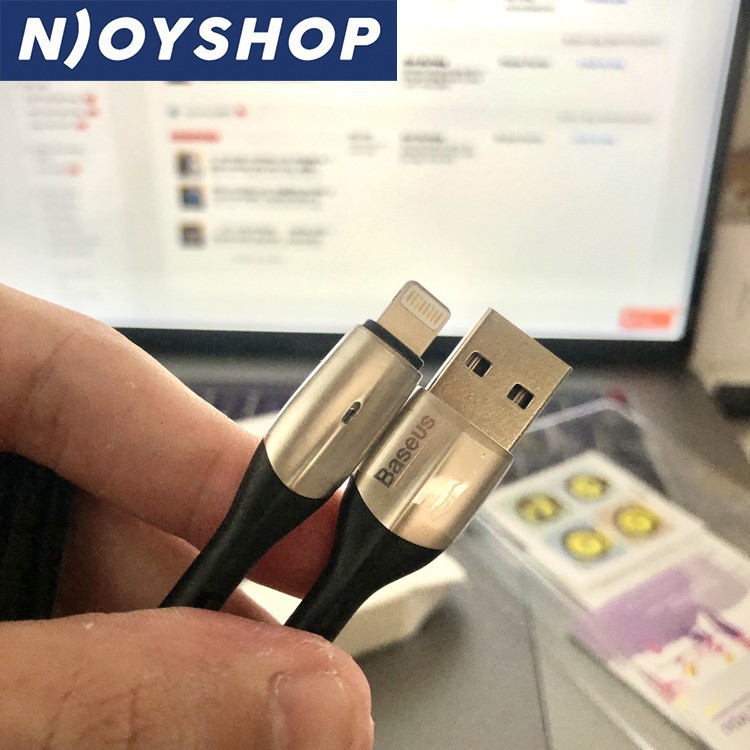 [BH 6 THÁNG] DÂY SẠC NHANH IPHONE TỰ NGẮT CÓ ĐÈN LED 2.4A CHÍNH HÃNG BASEUS HORIZONTAL CABLE DATA 1M ĐEN