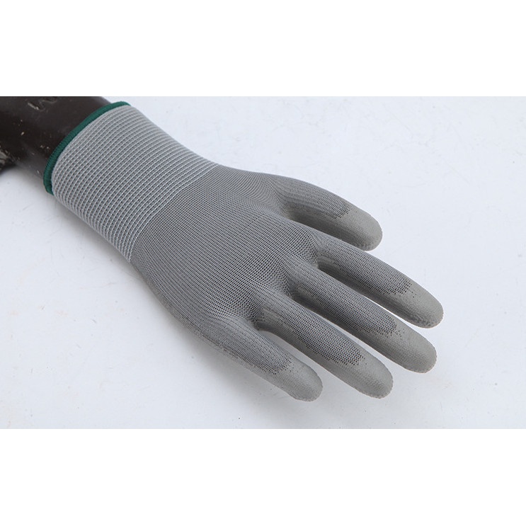 Gang tay phủ ngón PU màu xám bảo hộ lao động, phòng sạch tăng độ bám ma sát