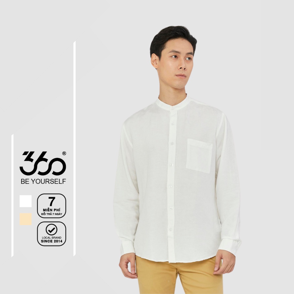 Áo sơ mi dài tay cổ tàu thương hiệu 360 Boutique chất liệu linen -STDTK318