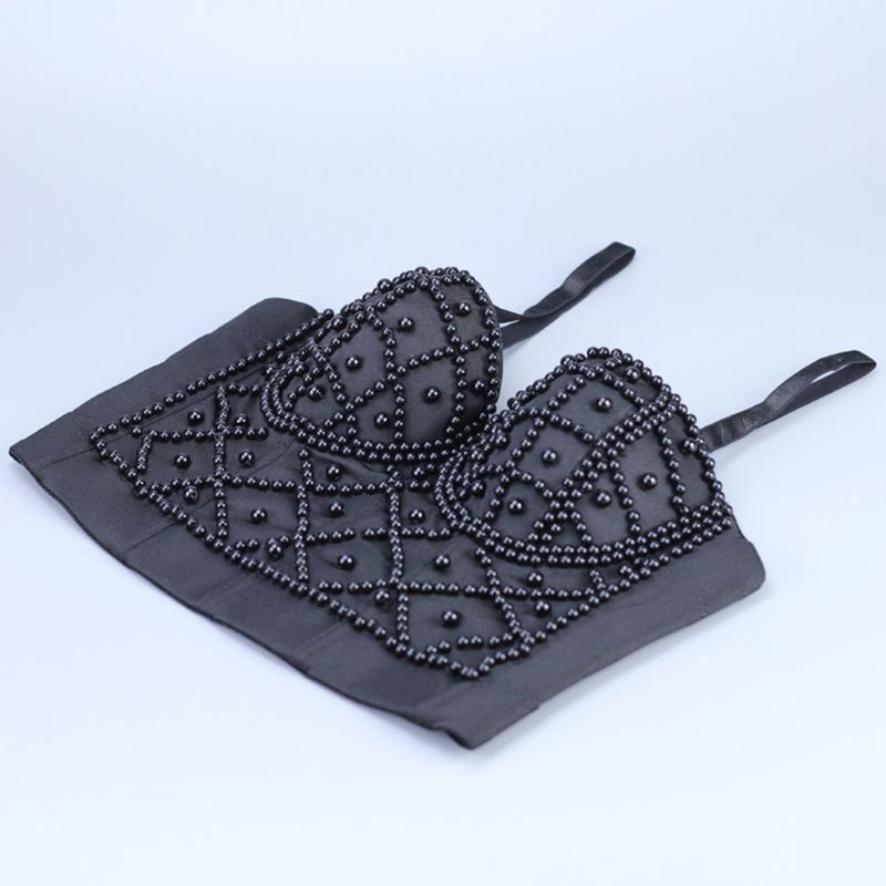 Xiangbao Áo Crop Top Không Tay Đính Hạt Giả Ngọc Trai Gợi Cảm Dây Có Thể Điều Chỉnh Cho Nữ Club B