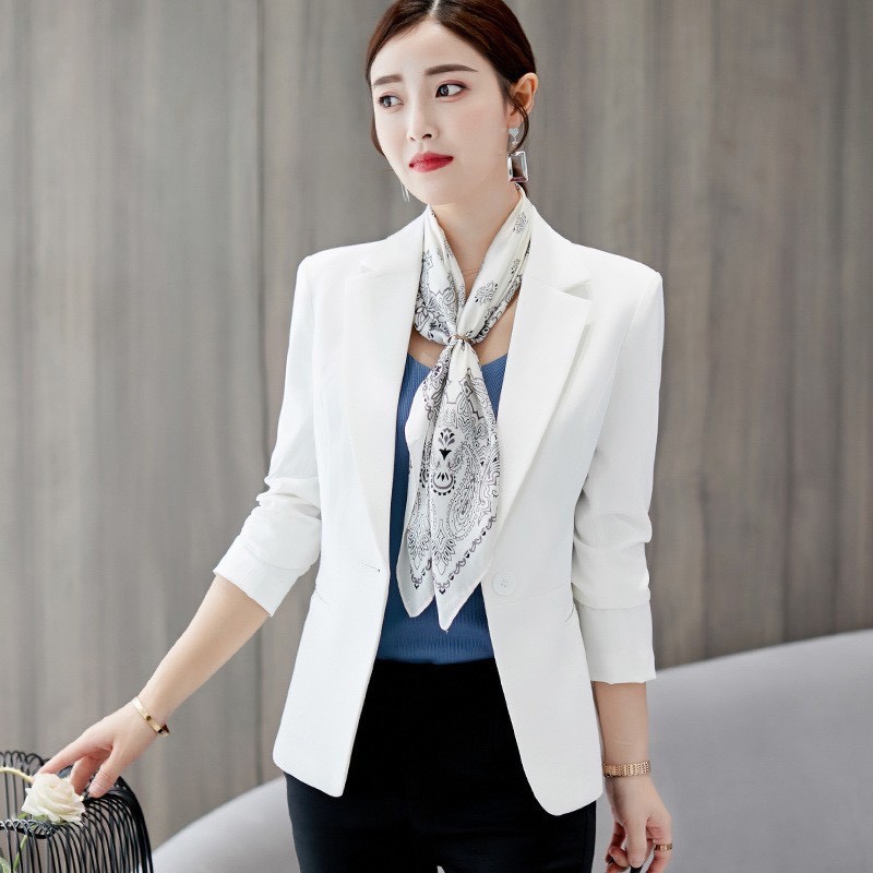 Áo blazer nâu tây sang chảnh màu đen trơn, mầu trắng - Áo vest ,áo blazer nữ vải trượt vạt bầu dáng rộng