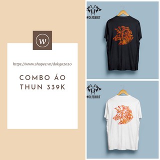 Kull Ngầu Với Combo Áo Thun Hai Màu Đen Trắng Unisex Fom Rộng WOFTSHIRT  In Hình Cá Tính 100% Cotton Full Size Mặt Sói N