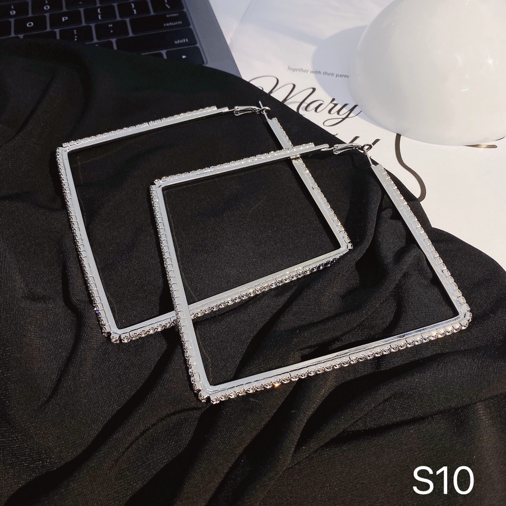 Bông tai khoen vuông đính đá cá tính dành cho nữ