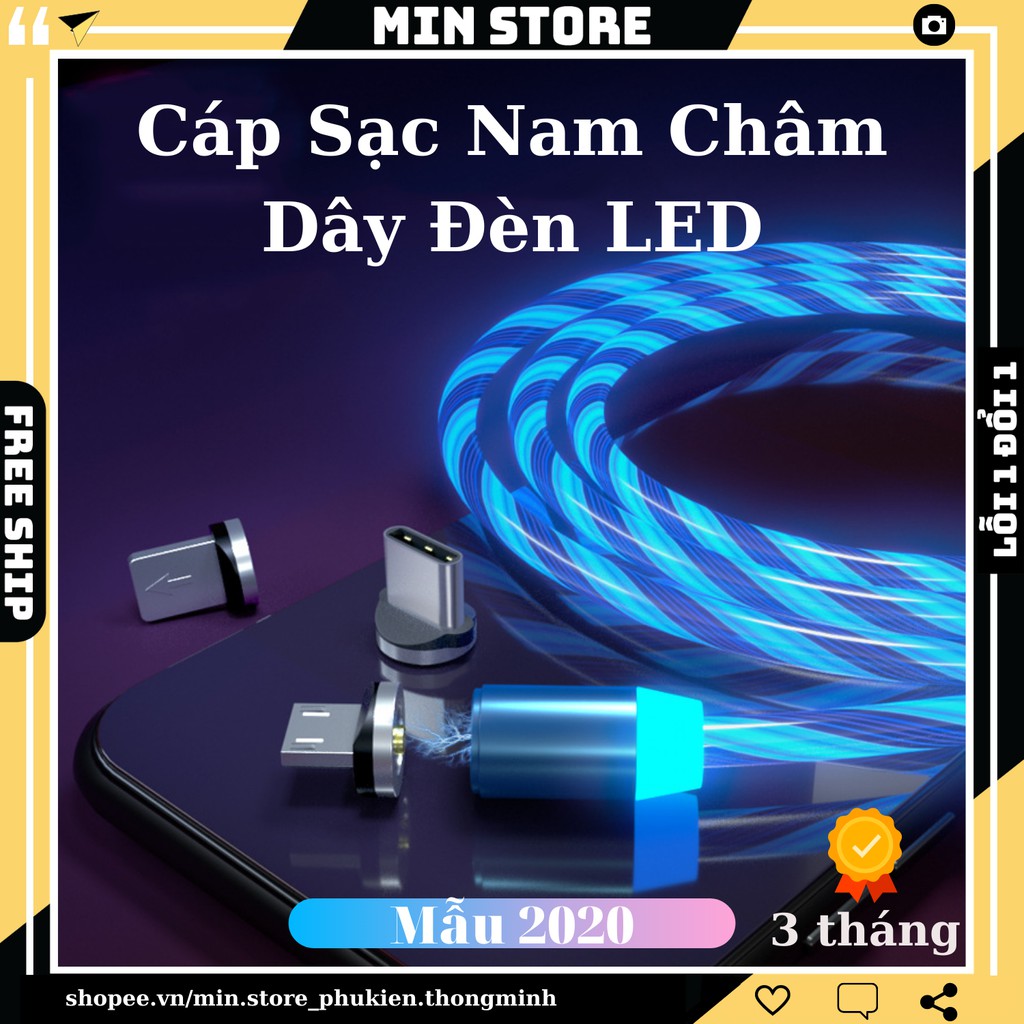 Cáp sạc nam châm Type - C có đèn Led phát sáng siêu đẹp dài 1m cho iPhone/Android