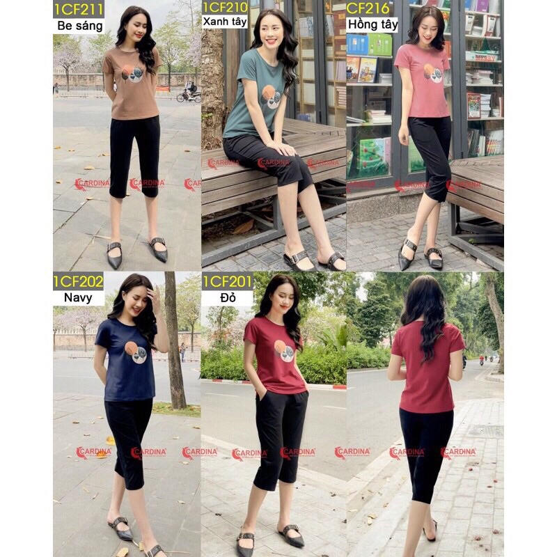 Đồ Bộ Nữ 𝐂𝐀𝐑𝐃𝐈𝐍𝐀 In Hình Trái Tim, Quần Lửng Áo Cộc Tay Chât Cotton Cao Cấp 1CF4