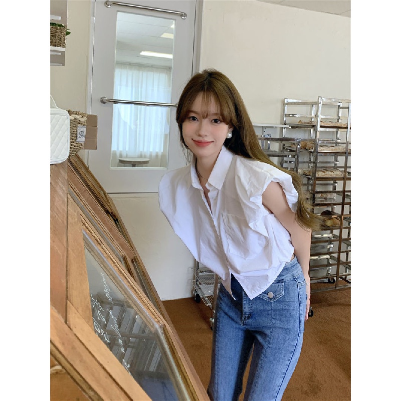Áo croptop Áo Sơ Mi Trắng Không Tay Phong Cách Hàn Quốc Thời Trang Mùa Hè 2022 Mới