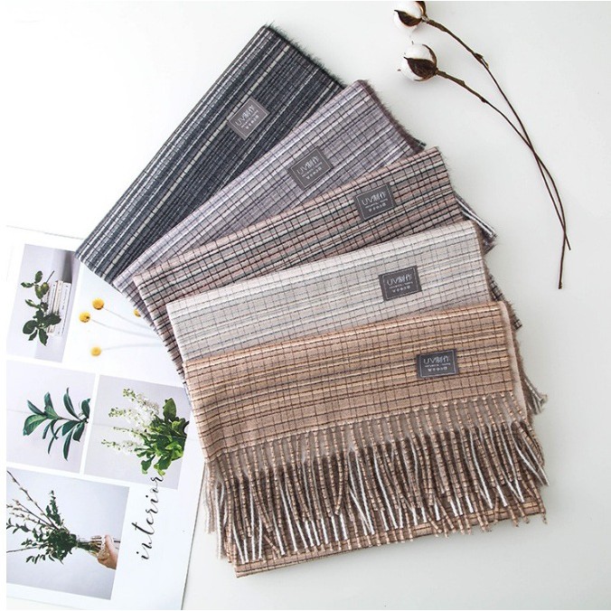 Khăn len cashmere kẻ sọc nhỏ