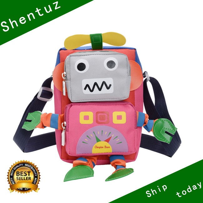 Túi Đeo Chéo Vải Canvas Có Khóa Kéo Họa Tiết Hoạt Hình Robot Thời Trang Cho Bé Trai Và Gái