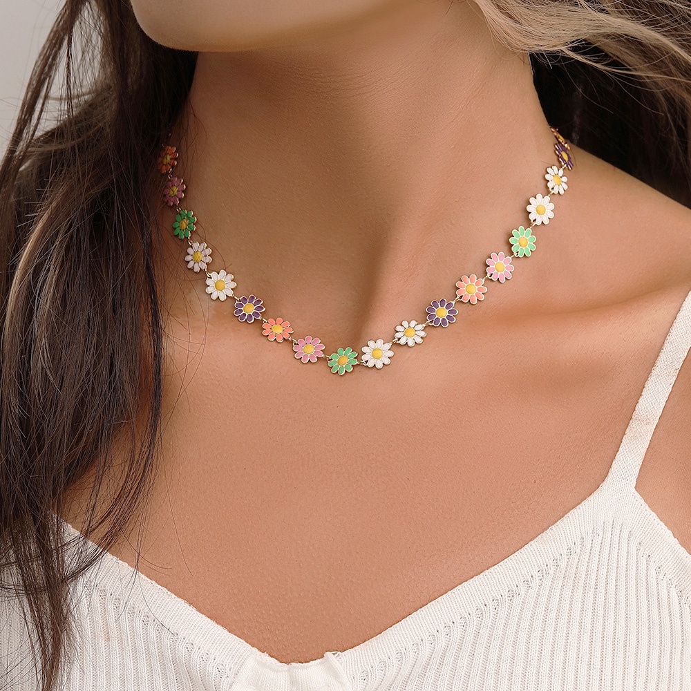 Vòng cổ Choker Nhiều Màu Họa Tiết Hoa Cúc Phong Cách Hàn Quốc Thời Trang Cho Nữ
