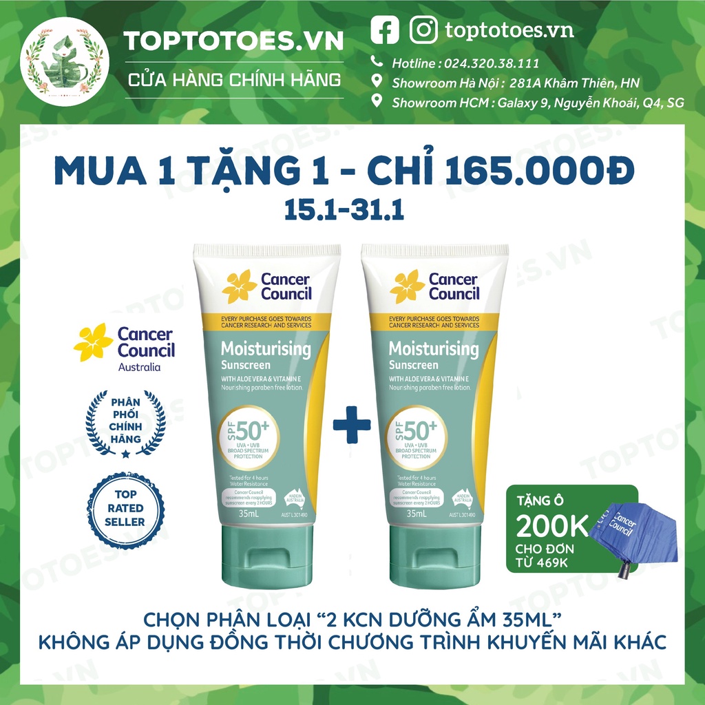 Kem chống nắng Dưỡng ẩm Cancer Council Moisturizing SPF 50+/ PA ++++