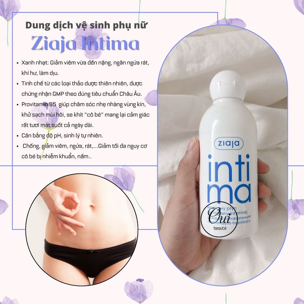 Dung dịch vệ sinh phụ nữ dạng gel Intima ziaja, vệ sinh vùng kín giảm viêm, giảm ngứa, se khít 200ml Ouibeaute