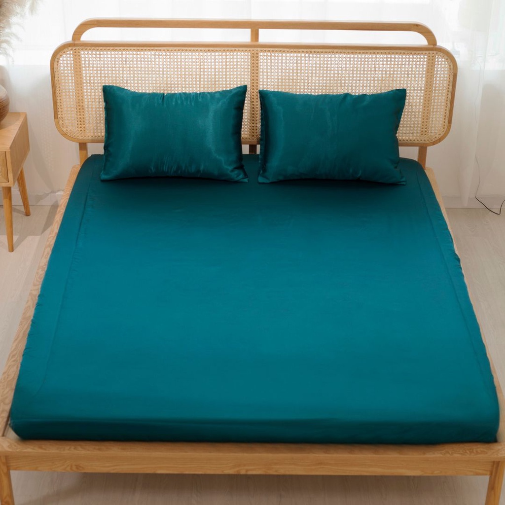 Bộ chăn drap 5 món An Lụa - Xanh cổ vịt - vải lụa mịn mát và thân thiện cho da