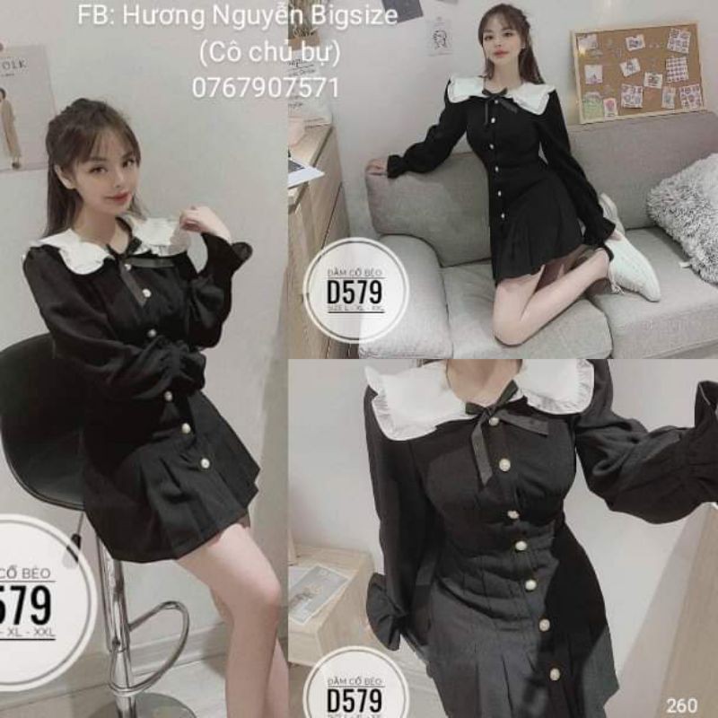 BIGSIZE ĐẦM CỔ BÈO D579