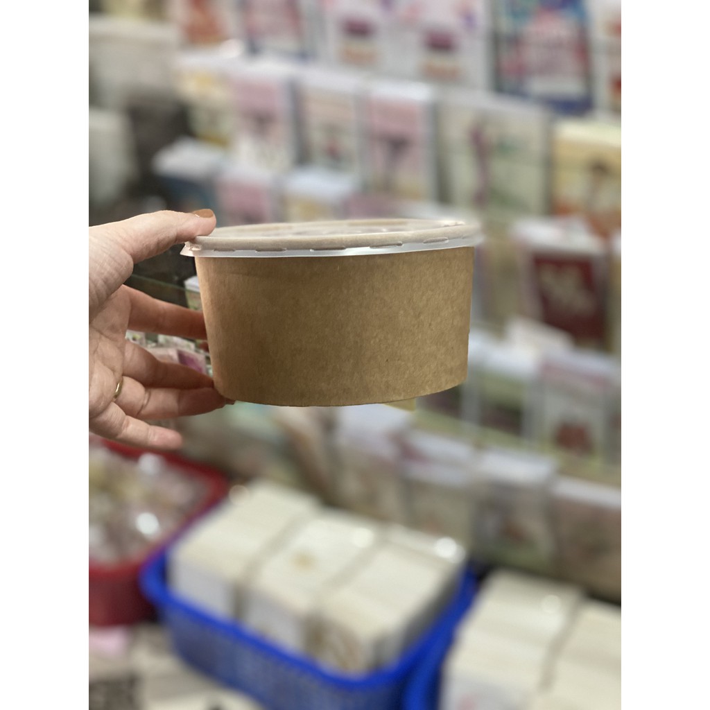 50 cái tô giấy kraft màu nâu nắp mờ size 750ml hoặc 1000ml dùng để đựng đồ nóng cháo phở hoặc bánh đồ ăn các loại