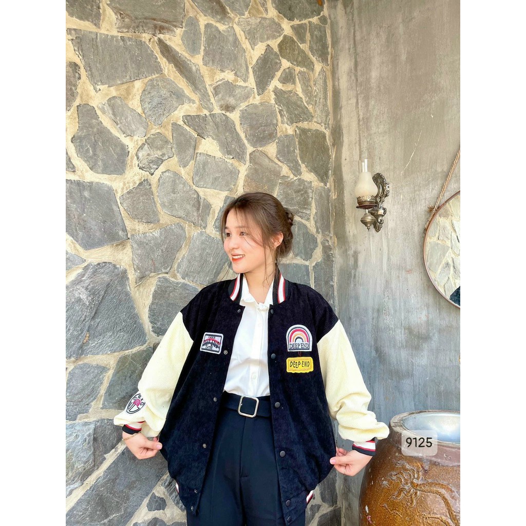 Áo khoác Bomber Nhung Ulzzang Nam Nữ Unisex Form Rộng - Deep end