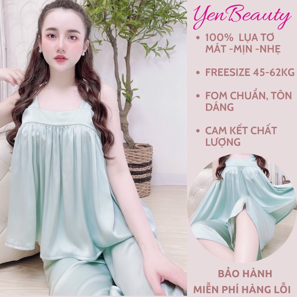 Đồ Bộ Lụa/Lanh/Satin Lửng Mặc Ở Nhà Nữ - Bộ Ngủ Nữ 2 Dây BabyDoll Mặc Nhà Mùa Hè, Nhiều Màu Dễ Thương, YENBEAUTY