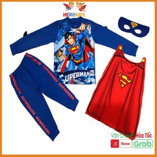 Bộ Super Man Dài Tay  In 3D, Co Giãn 4 Chiều, Thấm Mồ Hôi tốt (Tặng Áo Choàng Và Mặt Nạ), Bao Đẹp