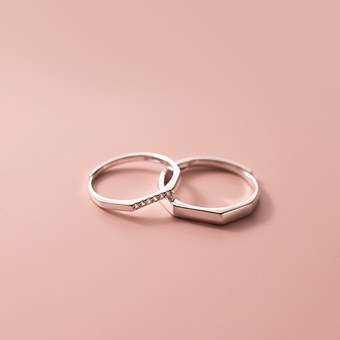 Nhẫn đôi nhẫn cặp nam/nữ bạc s925 basic mặt vát hình chữ nhật có nhẫn nữ đính đá NĐ37