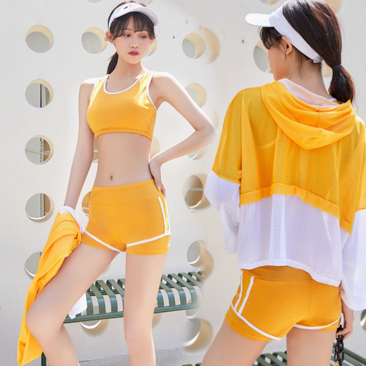 Bộ đồ bơi nữ 3 mảnh có áo hoodie năng động cá tính (màu xanh) 💖 | BigBuy360 - bigbuy360.vn