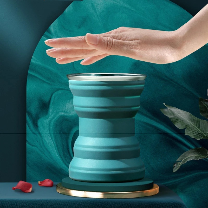 Cốc Uống Nước Bằng Silicone Chịu Nhiệt Có Thể Gấp Gọn Kèm Nắp Tiện Dụng Mang Theo Du Lịch Cắm Trại