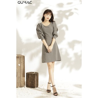 Đầm caro tay phồng GUMAC MS10995_DEN