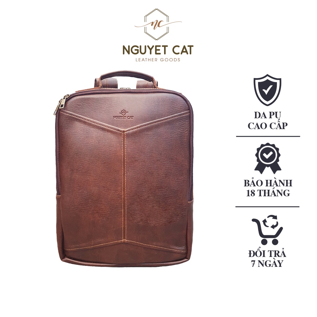 Balo Đựng Laptop NGUYET CAT Leather Da Pu Cao Cấp, Chống Nước NC09