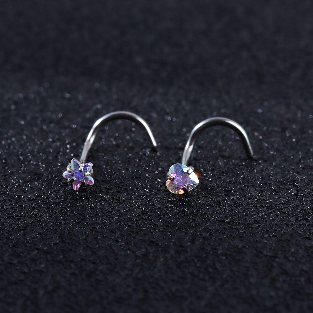 Khuyên Mũi Bằng Thép Hình Chữ L Quyến Rũ|Vít Mỏng|Khuyên Xỏ Rốn Đính Đá Quyến Rũ