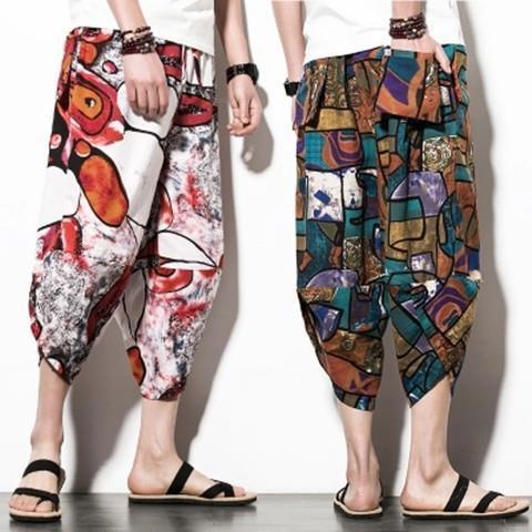 Quần dài ống rộng in hình voi Thái Lan thời trang cho nam