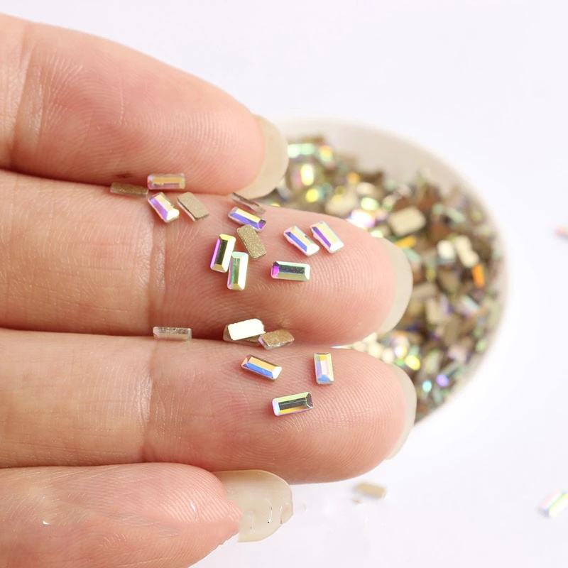 Bộ 50 Hạt Đá 3D Dài Mặt Kính Phẳng Tự Trang Trí Móng Tay