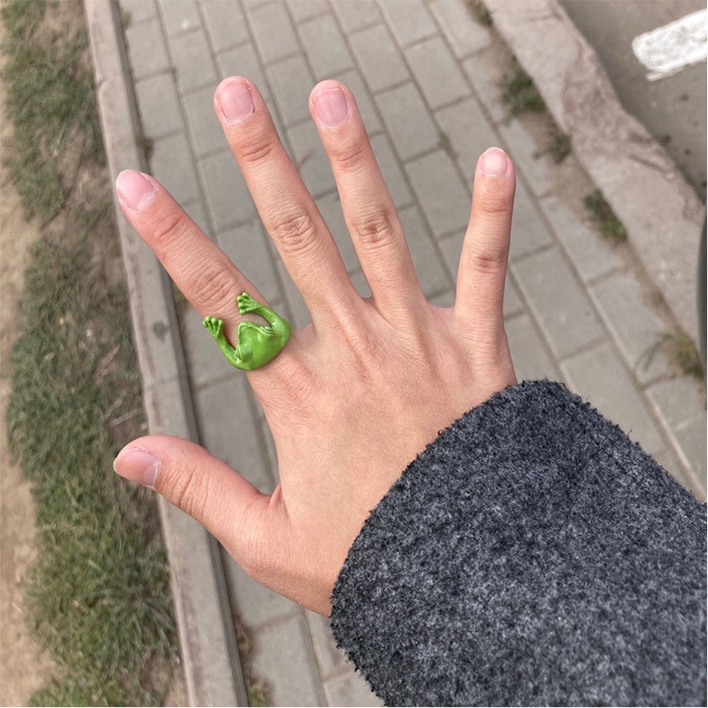Nhẫn Hở Hình Chú Ếch Xanh Lá Dễ Thương Vui Nhộn Có Thể Điều Chỉnh Cho Nam Và Nữ