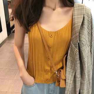 Áo Tank Top dệt kim phối nút nữ tính