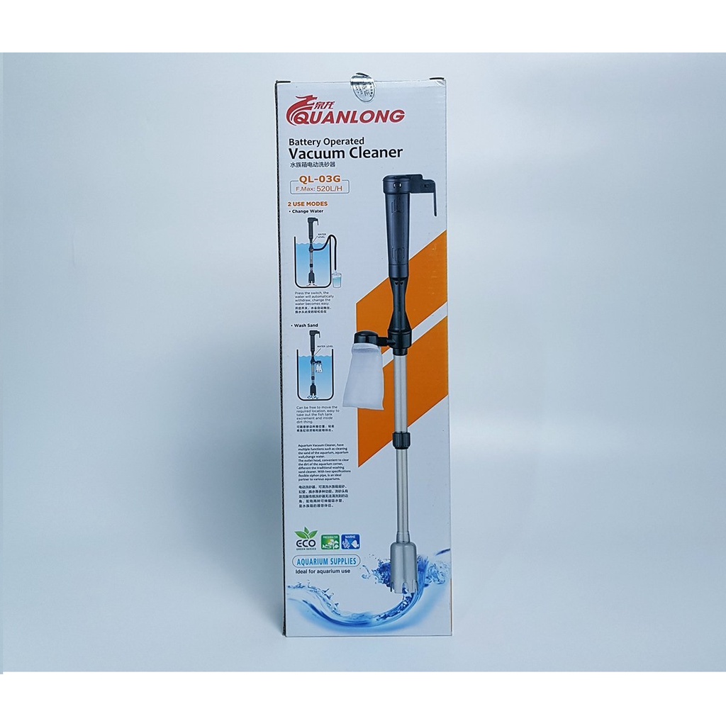 Hút cặn chạy bằng điện hoặc pin bơm thay nước loại bỏ phân cá cặn đáy QuanLong QL-03G