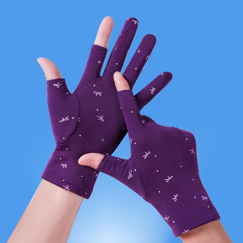 Găng tay hở ngón hai ngón bằng vải nhung cotton dày dặn chống lạnh chống gió mùa thu đông cho nữ