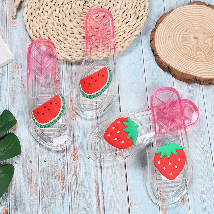 Dép đi trong nhà Trong Suốt Họa Tiết Dâu Tây Phong Cách Hàn Quốc Thời Trang Mùa Hè 2021