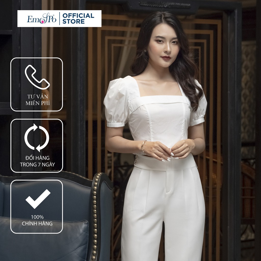 Áo Sơ mi cổ vuông dáng croptop, tay bồng Emspo SMS2627