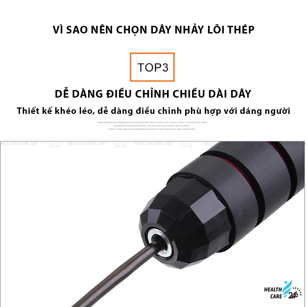 Dây nhảy thể lực lõi thép đốt mỡ giảm cân hiệu quả, Healthcare24h M002, Dây nhảy thể dục thể hình cao cấp chống mài mòn