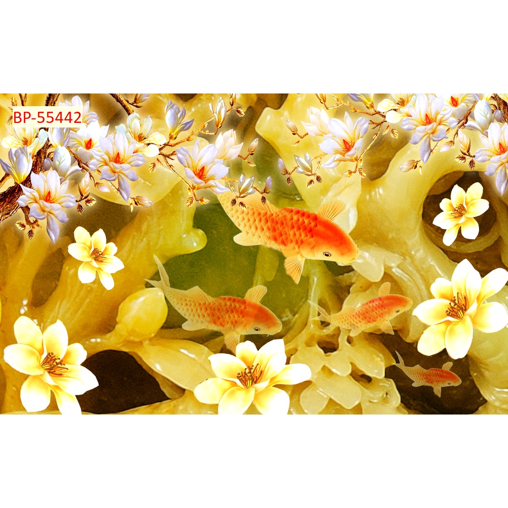 Tranh cá chép dán tường khổ lớn 3D, không giới hạn kích thước