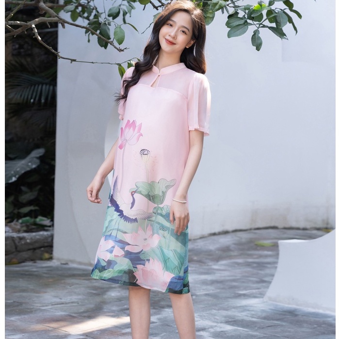 MEDYLA - Váy bầu thiết kế cách tân 2 lớp tơ lót lụa cao cấp cho mẹ bầu diện tết - SP918