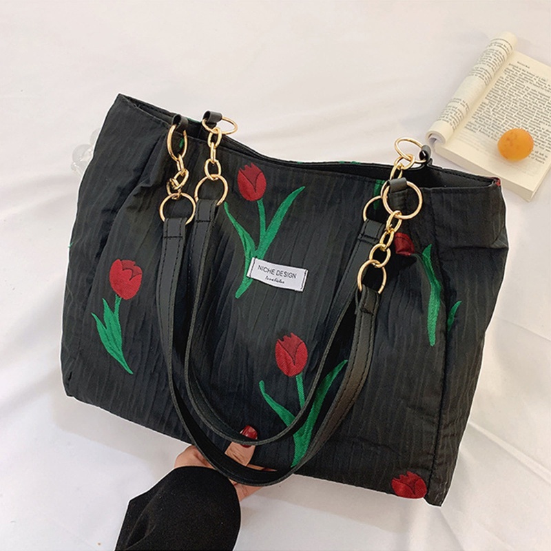 Túi Tote Đeo Vai / Xách Tay Sức Chứa Lớn In Họa Tiết Hoa Tulip Có Khóa Kéo Cho Nữ