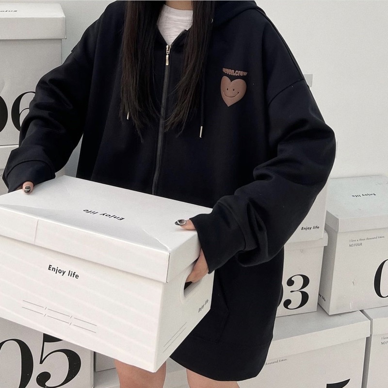 Áo khoác nỉ nữ - Áo khoác form rộng unisex Homies liền mũ có túi in hình SWEVEN