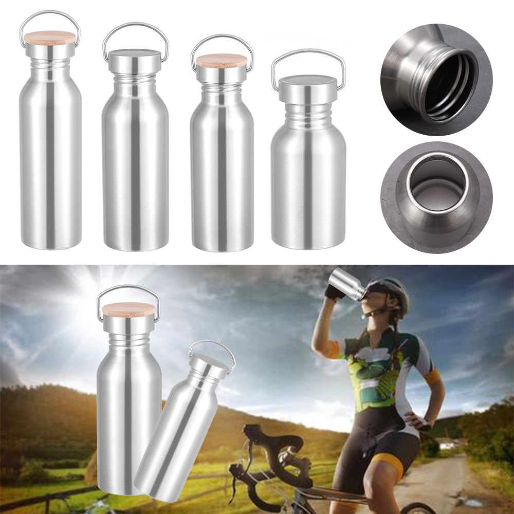 NEONY Portable Water Bottle Leak-Proof Metal Flask Bicycle Water Bottles Vacuum Single Walled Sports Fitness Bamboo Lid Insulated Stainless Steel