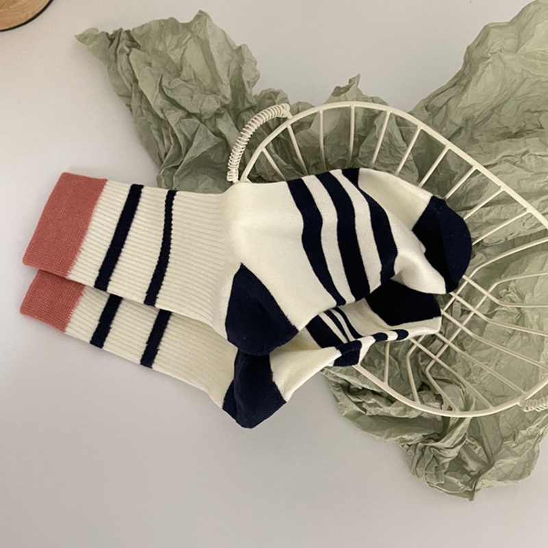 1 Đôi Vớ Thể Thao Cotton Họa Tiết Sọc Màu Sắc Tương Phản Cho Nam Và Nữ