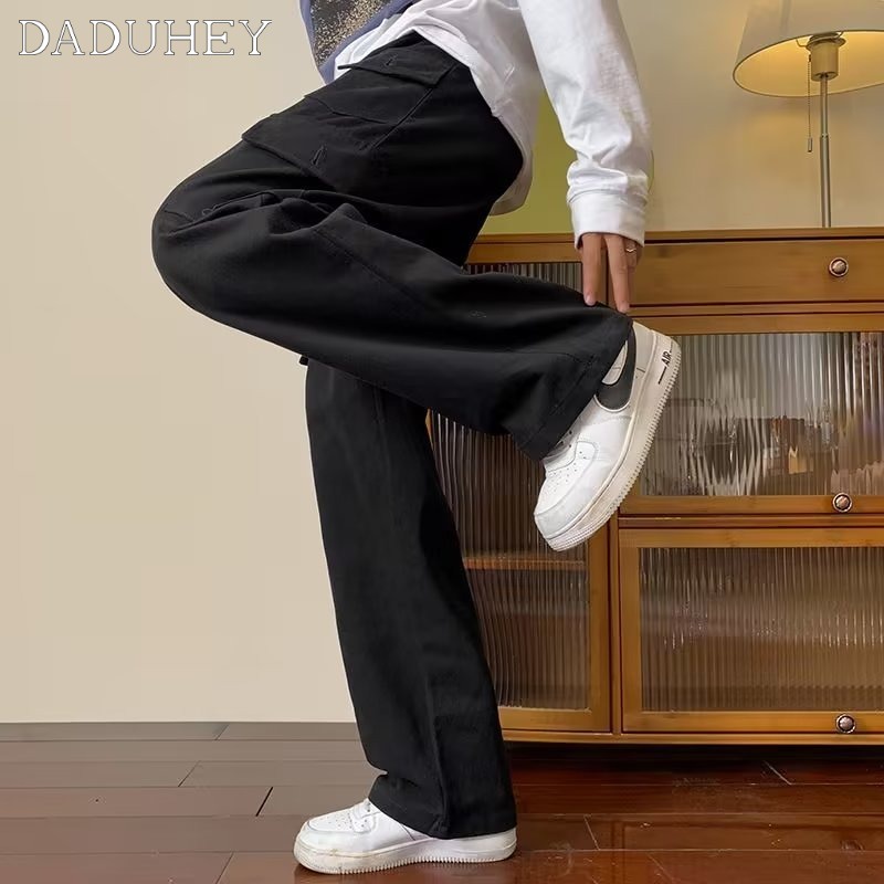 DaDuHey American Retro Multi-Pocket Elastic Waist Overalls Autumn Men's and Women's Oversize Fashion Loose Straight Casual Pants