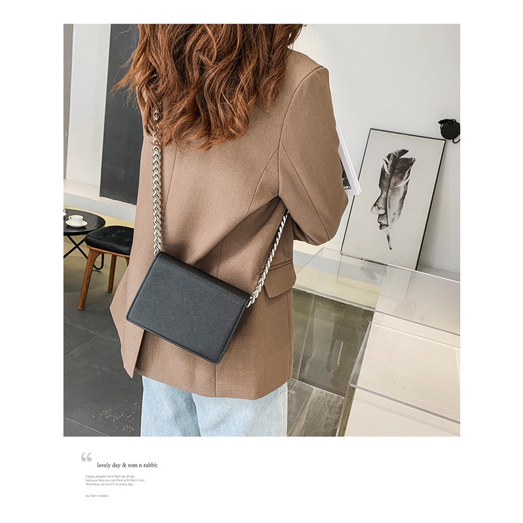 IELGY Túi Đeo Vai IELGY Hình Vuông Cỡ Nhỏ Màu Đen Phối Dây Xích Thời Trang Cho Nữ