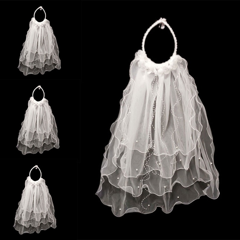 Flgo Băng Đô Vải Tuyn Trắng Xếp Lớp Che Mặt Cho Cô Dâu Trong Tiệc Độc Thân