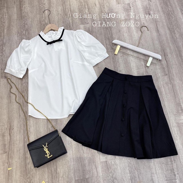 Set áo sơ mi kết hợp chân váy xoè cúc nữ hot | BigBuy360 - bigbuy360.vn