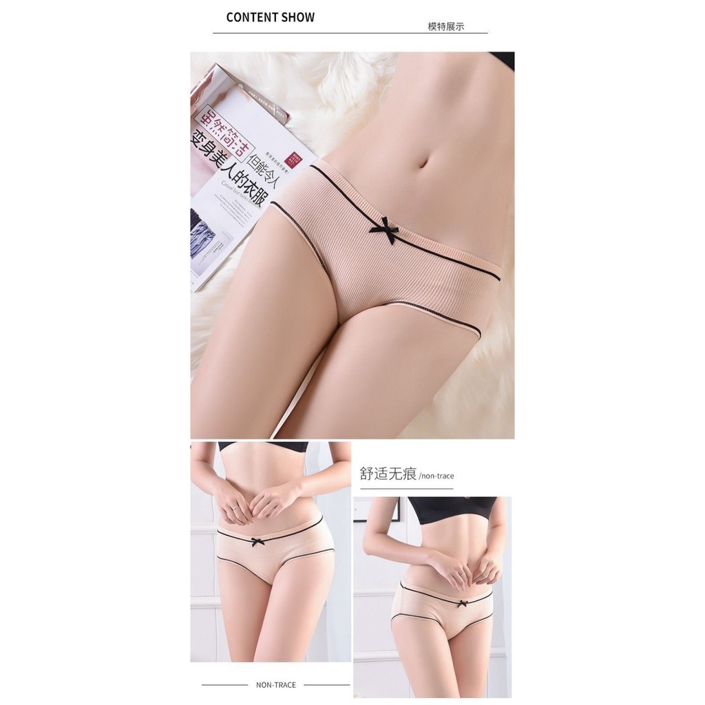 Quần Lót Nữ Cotton gân tăm viền đen điệu đà phối viền đen đính nơ xinh mẫu A04 | BigBuy360 - bigbuy360.vn