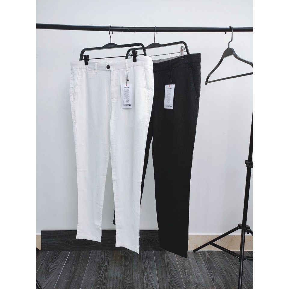 Quần Đũi Dài Tây Âu LACOSTE LINEN Nam Chất Đũi Mềm Mát Dài Dáng Công Sở, Chống Nhăn, Chống Xù Màu Trắng Cực Sang