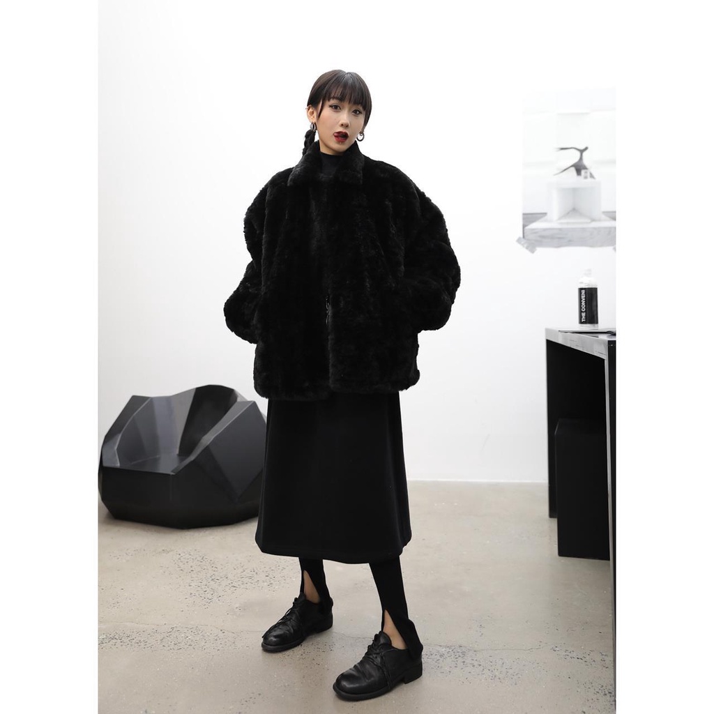 Hàng Mới Về Áo Khoác Lông Dày Ngắn Màu Đen Thời Trang Thu Đông 2021 Cho Nữ