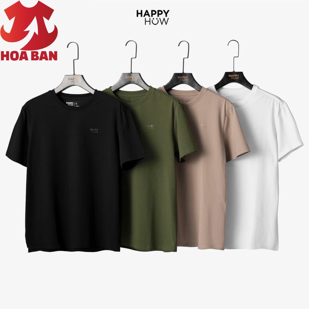 Áo thun nam cổ tròn HAPPYHOW vải Cotton co giãn 4 chiều ,dày dặn, form regular fit thoải mái